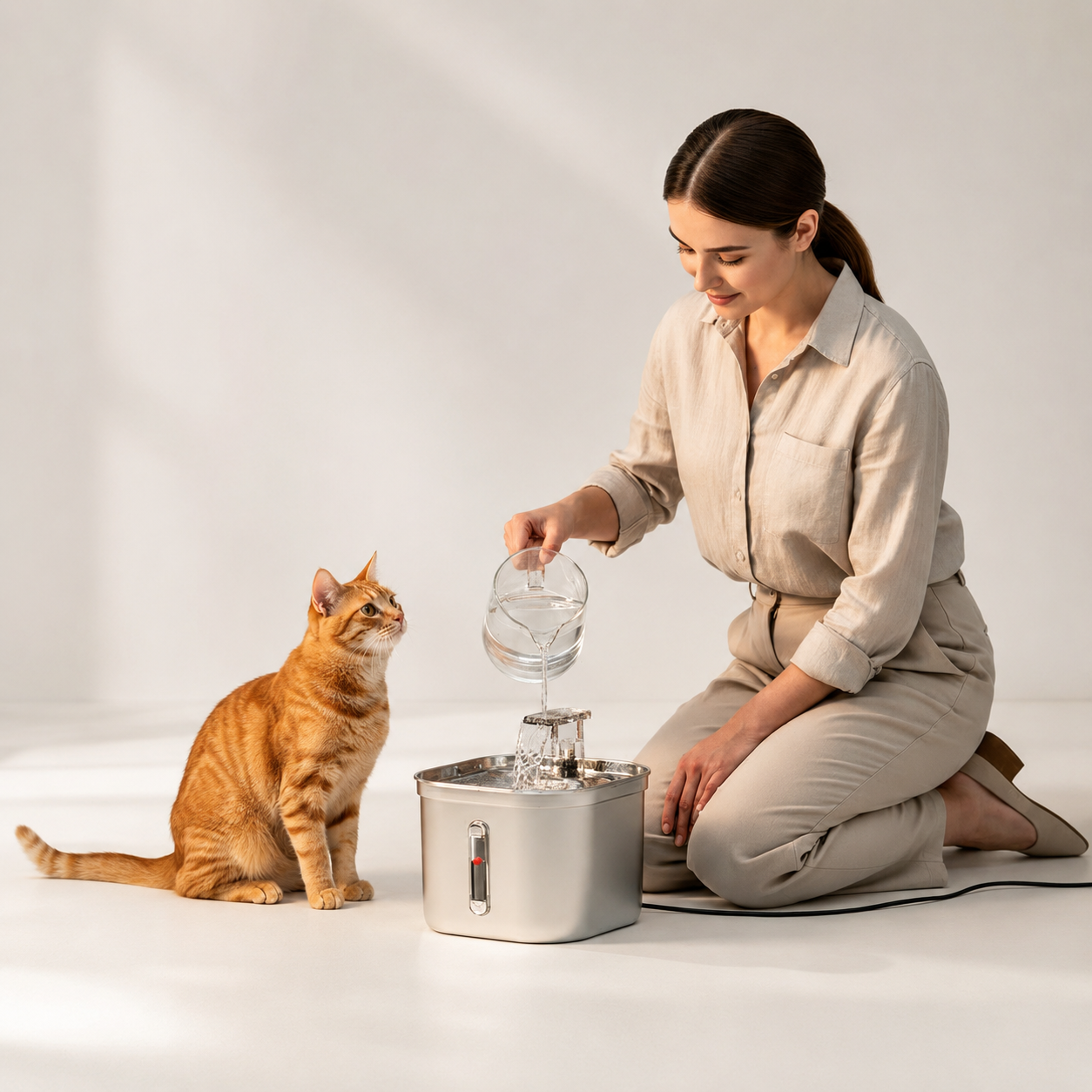 Cat Water Fountain with Built-In Filtration