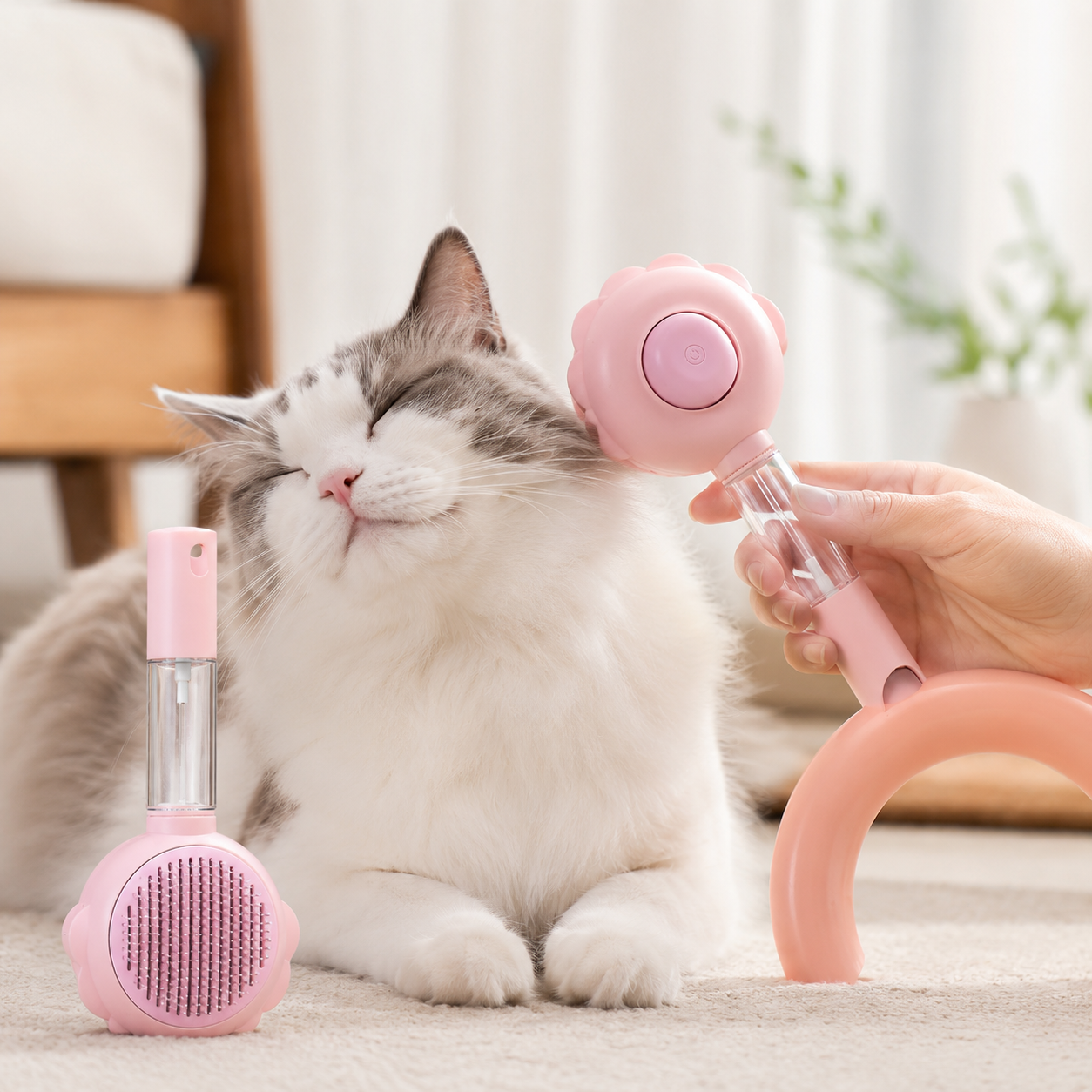 Tailvia Self-Cleaning Pet Grooming Brush with Spray