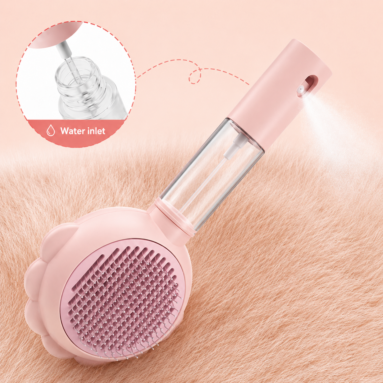 Tailvia Self-Cleaning Pet Grooming Brush with Spray