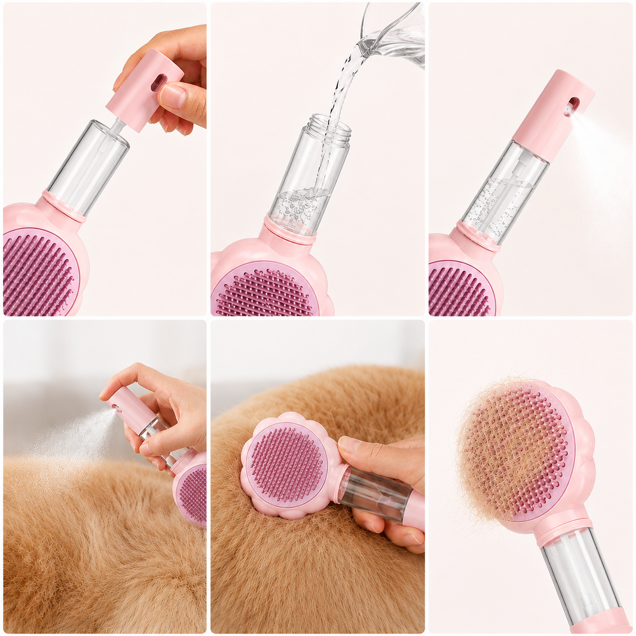 Tailvia Self-Cleaning Pet Grooming Brush with Spray
