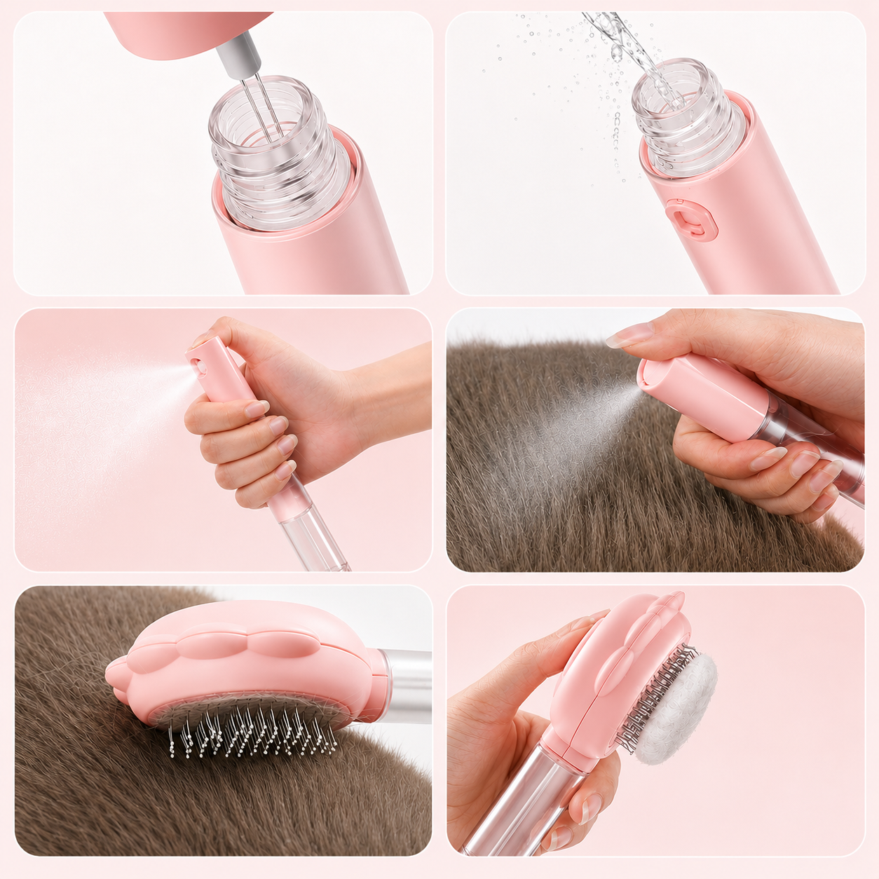 Tailvia Self-Cleaning Pet Grooming Brush with Spray