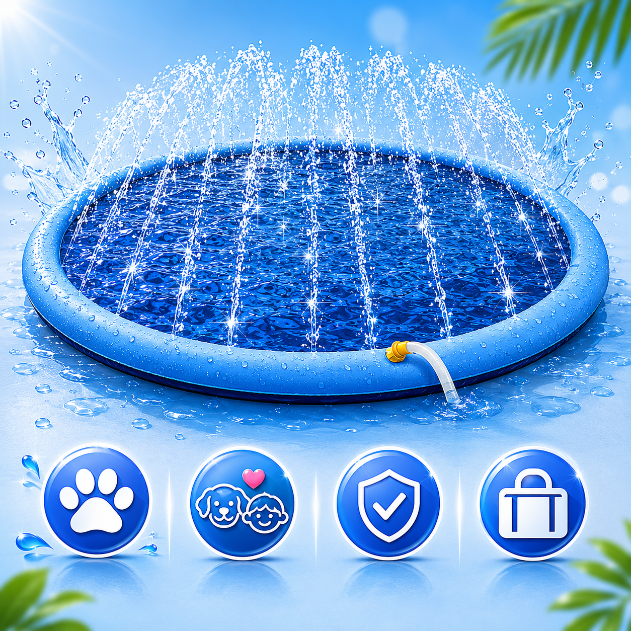 Tailvia Inflatable Dog Splash Pad with Built-In Fountain
