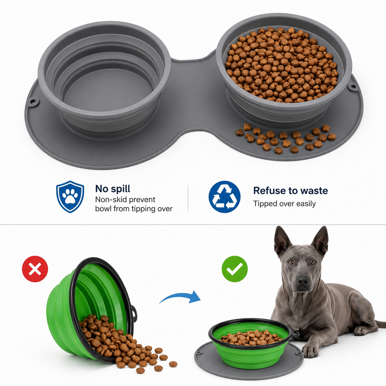 Slow Feeder Dog Bowl, Adjustable Depth, Non-Skid Base